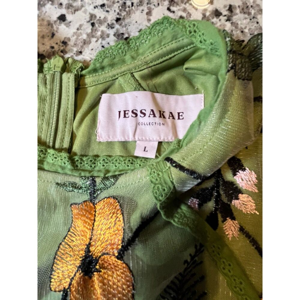Womens JessaKae Floral Embroidered Mesh Midi Dress Green Orange Size L - Picture 4 of 15
